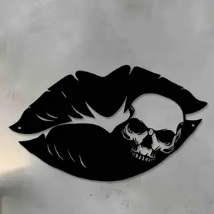 Skull & Lip Pattern Skeleton Design Wall Art, Metal Wall Decor, Wall Hanging Decor for Home Living Room Bedroom Office, Home Decor, Ornaments, Halloween, Unique Artwork