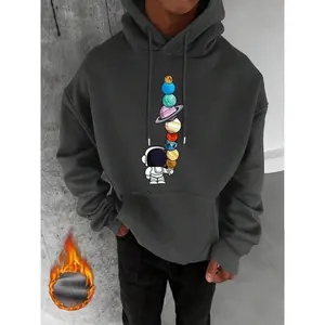 Men's Planet Element Print Kangaroo Pocket Hoodie Sweatshirt, Suitable For Couples, Autumn/Winter