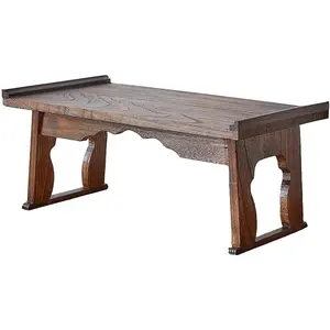 Foldable Wooden Laptop Desk, Breakfast in Bed Serving Tray, Japanese Floor Table for Tea & Coffee, Portable Antique Meditation Altar(19.7"x11.8"x9.1")