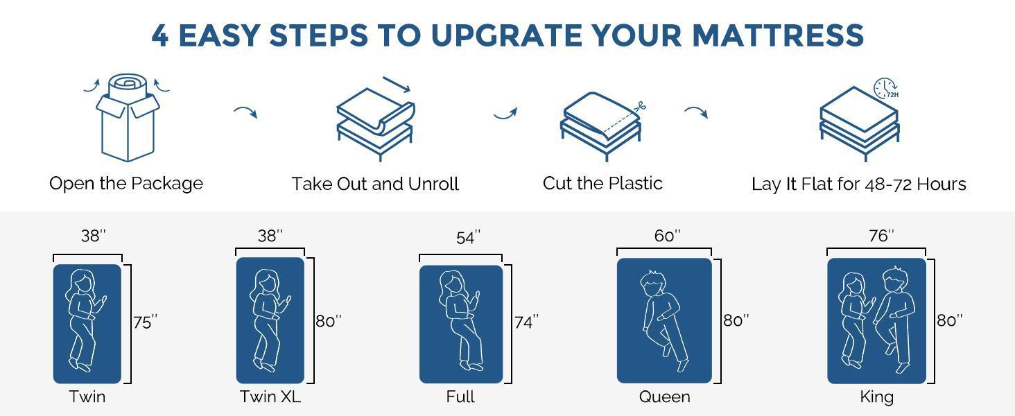 Mattress Topper, Queen Size Cooling Gel Memory Foam Bed Toppers, 2 Inch Soft Mattress Pads for Sleeper Sofa, RV, Camper, CertiPUR-US Certified Mattress Topper, Twin Size Cooling Gel Memory Foam Bed Toppers, 2 Inch Soft Mattress Pads for