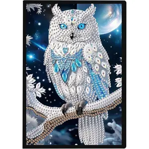 Diamond Painting Notebook Journal Diamond Art Note Book Gem Art Sketch Book Gem Painting Diary Mosaic Kits for Adults Blank Notebook with Special Shaped Drills 14.5×21cm/5.7×8.26in Owl