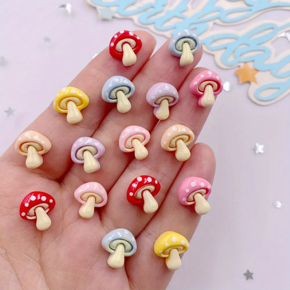 30pcs Mixed Resin Mini Colorful Mushroom Scrapbook Figurines Flat back Stone DIY Bow Christmas Decor Home Decor Ornaments Accessories Crafts Party Accessory Cute Scrapbooking