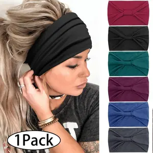 1Pc Wide Headbands for Women, Extra Large Turban Headband Boho Hairband Thick Cloth Fabric Head Bands Hair Accessories Headbands for Women African Boho Wide Hairband Headband Knotted Head Wraps Turbans Hair Accessories Workout Headband Adjustable Headband