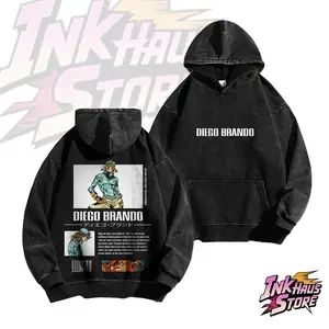 “Diego Brando”acid wash hoodie, also known as "DIO," from the manga *JoJo's Bizarre Adventure* Part 7: *Steel Ball Run* - Long Sleeve Cotton Unisex Vintage Hoodie