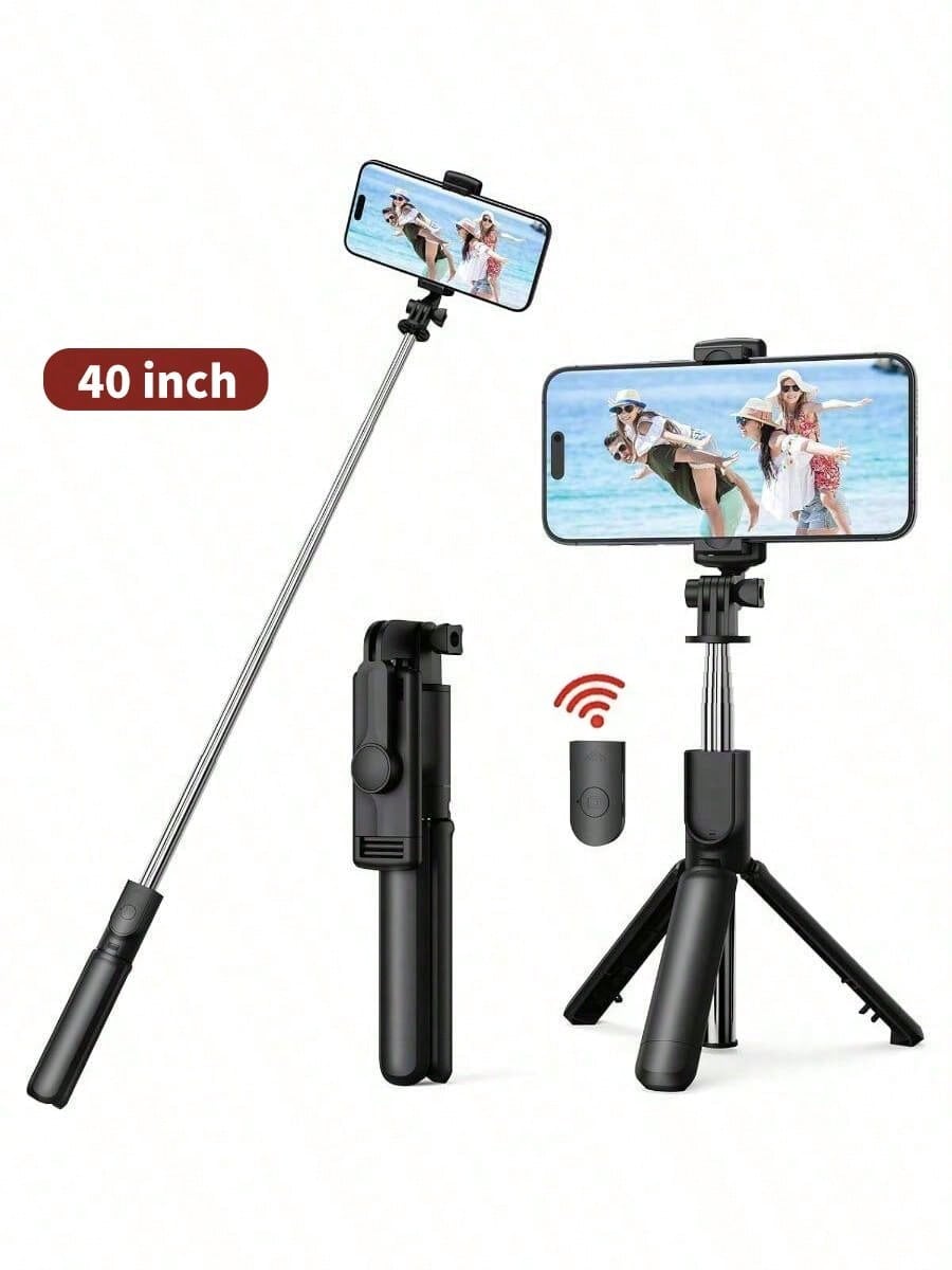40-inch smartphone selfie stick tripod, extendable selfie stick integrated smartphone tripod, includes wireless remote control, 360° rotation, compatible with iPhone