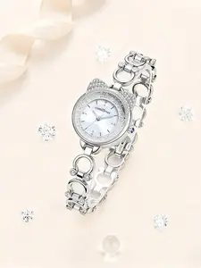 Women's Cute Cat Quartz Watch with Rhinestones, Elegant Unique Style, Precision Timekeeping, Waterproof, Suitable for All Occasions, Holiday Gift