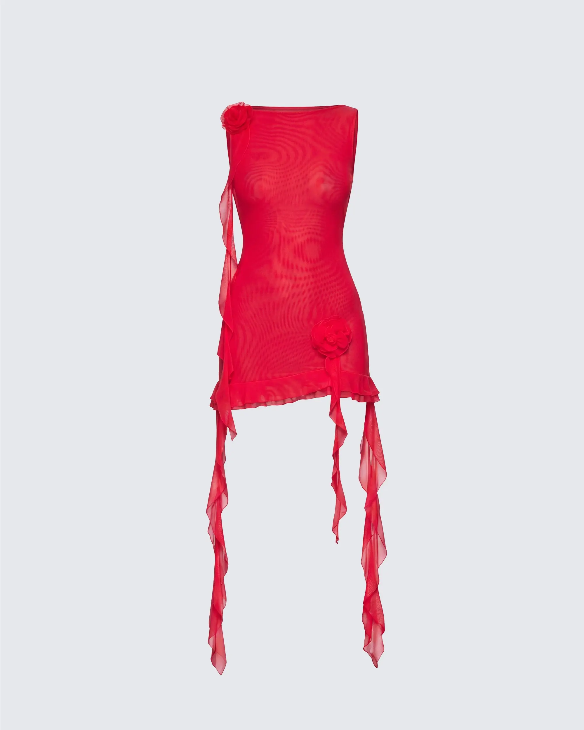 Women's Spandex Red Ruffle Rosette Strapless Fitted Mini Dress - Party Fit Formal Wear, Prom Attire with Ribbon Streamers, Women's Clothes, Sexy, Going Out, Outfit Of The Night, Dress Up, Polyester, Girl, Lady, Hip, Night Out, Elegant