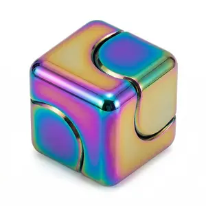 Sooshoom Colorful Metal Fidget Cube Spinner Toy - 4-Side Smooth Rotation Finger Toy, Rainbow EDC Executive Desk Fidget, Stress Relief Tools Sensory Stress Reliever, Easter Basket Stuffer for Teens