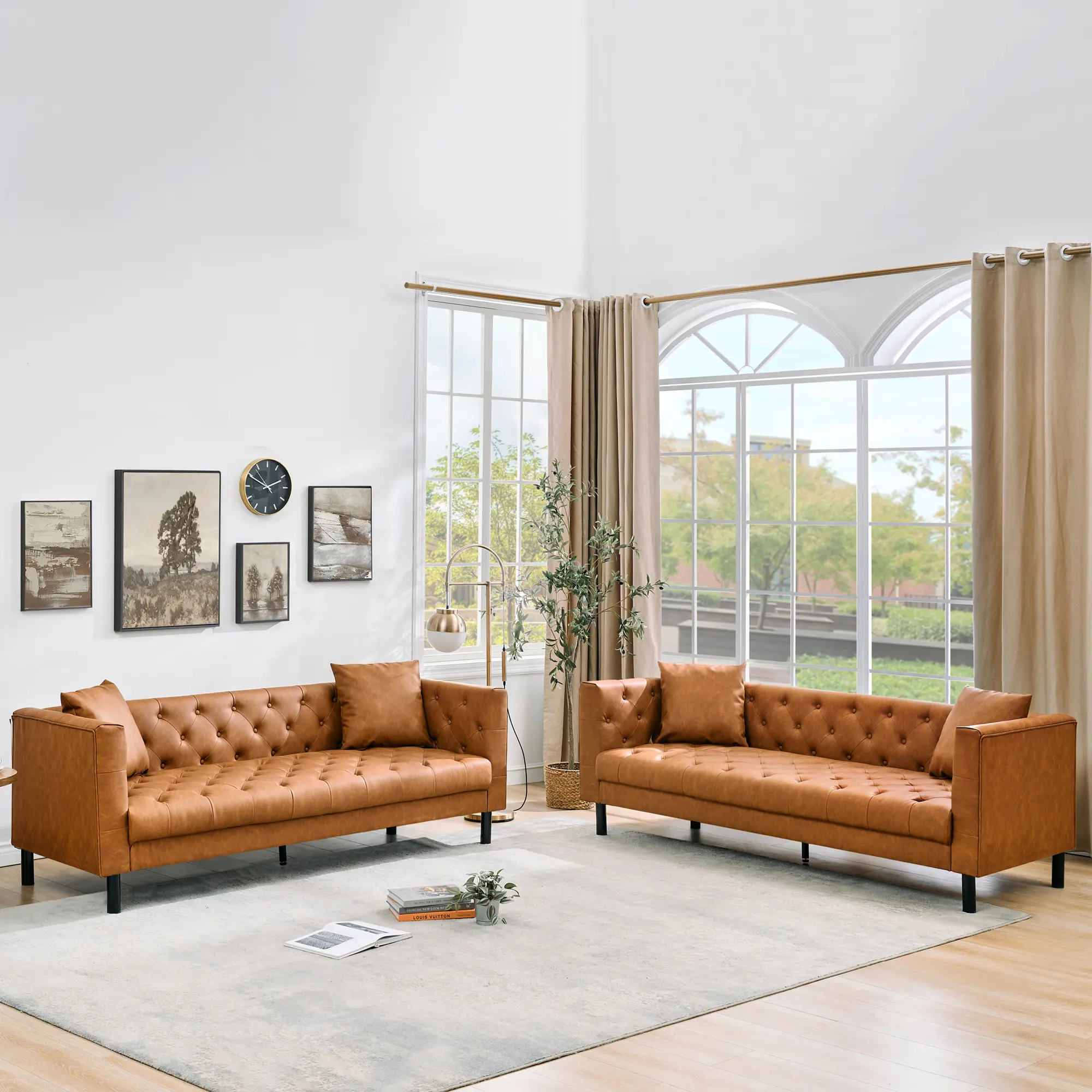 Chesterfield Faux Leather Sofa, 3-Seater Rectangular Couch with 26" Depth & Button Tufting - Sofas for Living Room, Apartment, Office Use