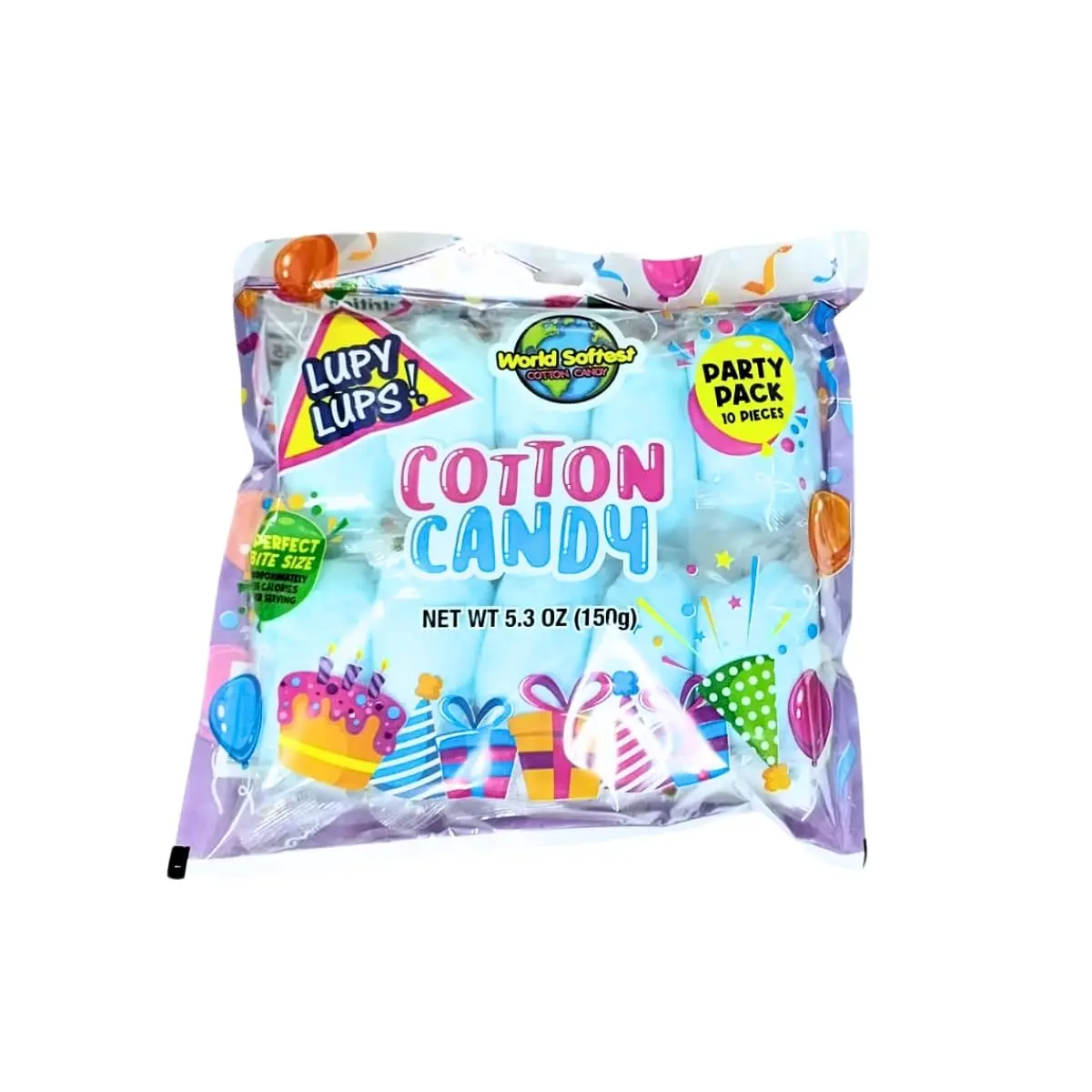 Cotton Candy Party Pack 10 Pz (5.3oz) - Assorted Colors and Flavors - Individually Wrapped Small bags – Perfect por Party Favors, Gifts and Candy Bowls (Blue Raspberry, Pink Strawberry, Purple Grape and Yellow Banana) LUPY LUPS!