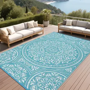 Waterproof Plastic Grass Rug Washable Double-Sided Reversible Large Floral Print Easy-to-Clean UV Resistant for Gardens Patios Picnics Beaches RVs Balconies