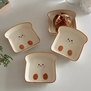 2pcs Cute Smiley Ceramic Dishes, Appetizer Plates, Dessert Bowls, Toast Smile Kitchen Decor, Spoon Rest, Jewelry Dish, Coffee Bar Gift