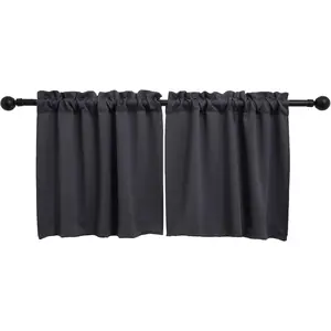 Rod Pocket Tier Curtain - Half Blackout Curtain for Kitchen, Bathroom, Cabinet, Basement, 30 Inches Wide and 24 Inches Long, Dark Grey, 2 Panels