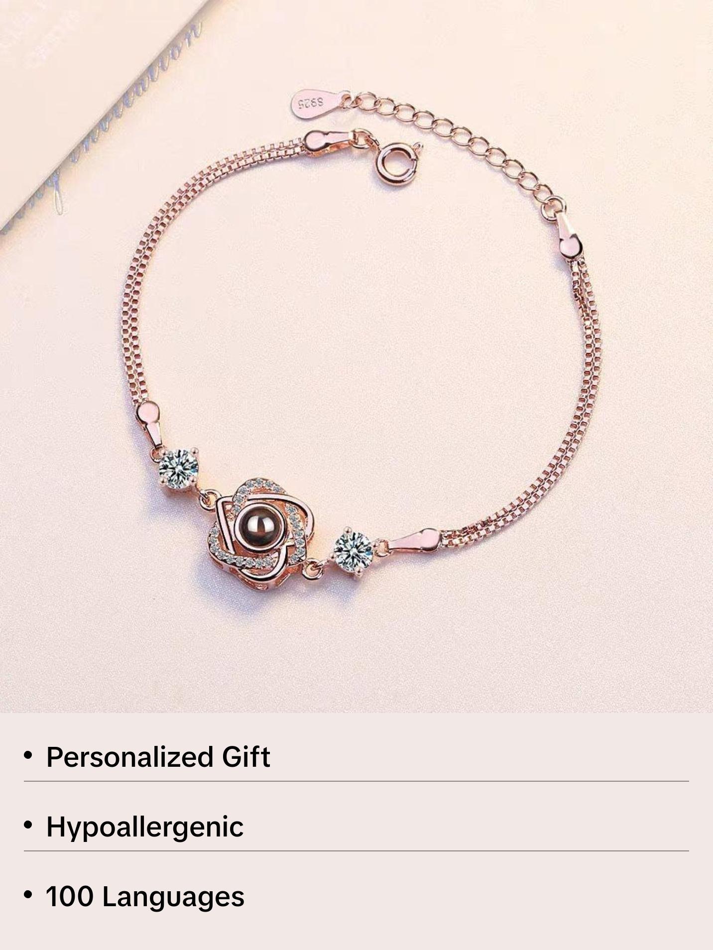 Customized color photo projection s925 pure silver six pointed star bracelet with 100 languages for birthday commemoration