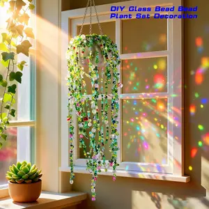 Glass Beaded Plant Decor Set - Handcrafted Translucent Beads for Modern Bohemian Perfect Gift for Plant Lovers