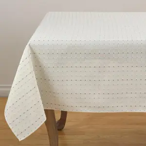 212 MAIN Classic Cotton Blend Plain Square Tablecloth - Stitched Detailing, White, Indoor/Outdoor Dining Kitchen Household Textile Linen