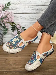 Women's Slip-On Mules, Tribal Print Casual Shoes, Music Festival & Vacation Ready, Versatile Footwear for Everyday Wear