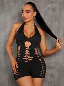 Cut Out Backless Halter Unitard Jumpsuit