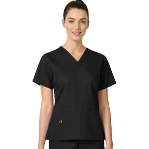 HEEDFIT Women’s Fitted V-Neck Short Sleeve Medical Workwear Scrub Top with 3 Pockets & Hidden Mesh Pocket, Polyester-Cotton Fabric