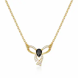 DIDIRAY 18k Gold Plated Delicate Dainty Bow necklace Minimal Ribbon Pendant.