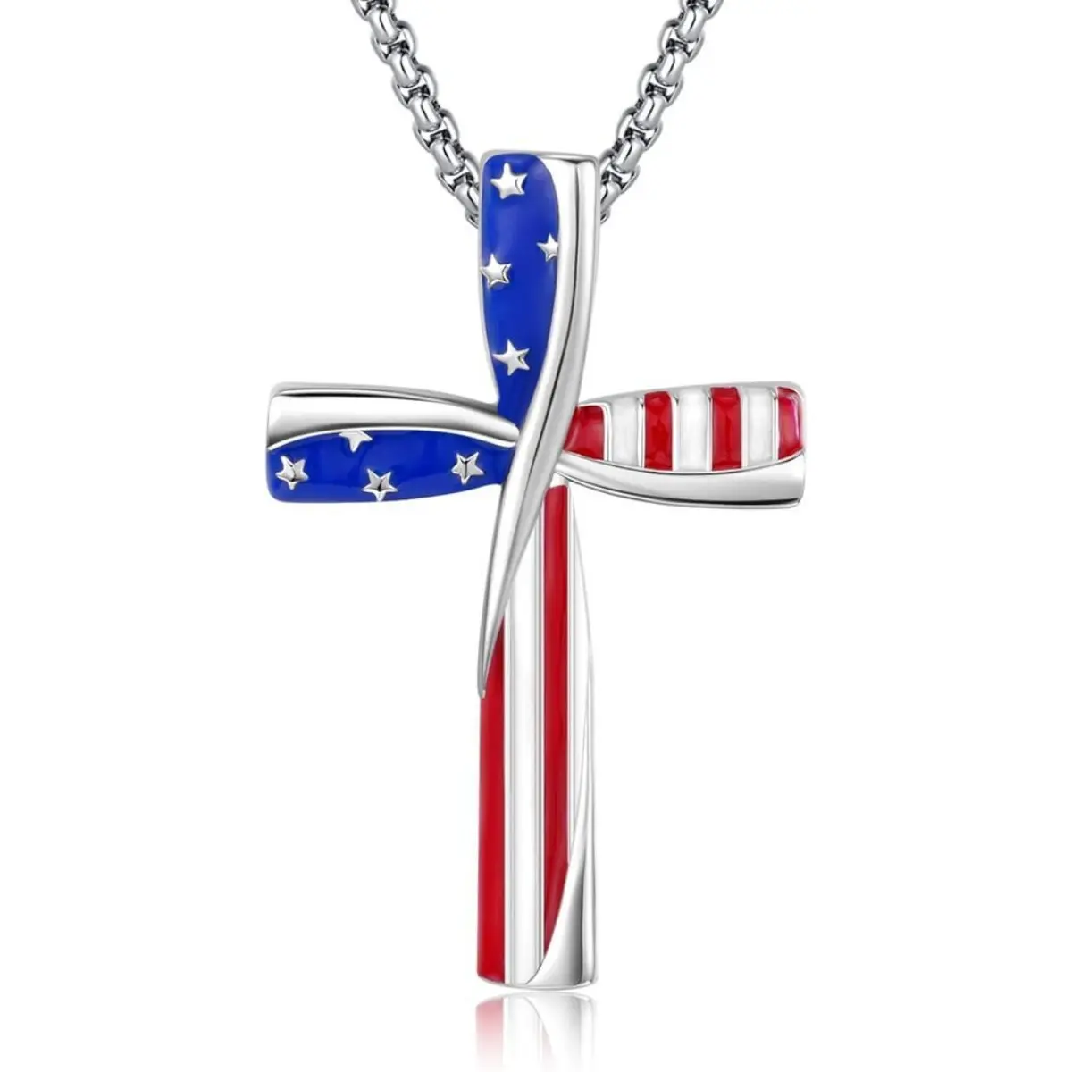 Women's American Aesthetic Adjustable Chain Necklace, American Flag Cross Pendant for Independence Day, Flag Day
