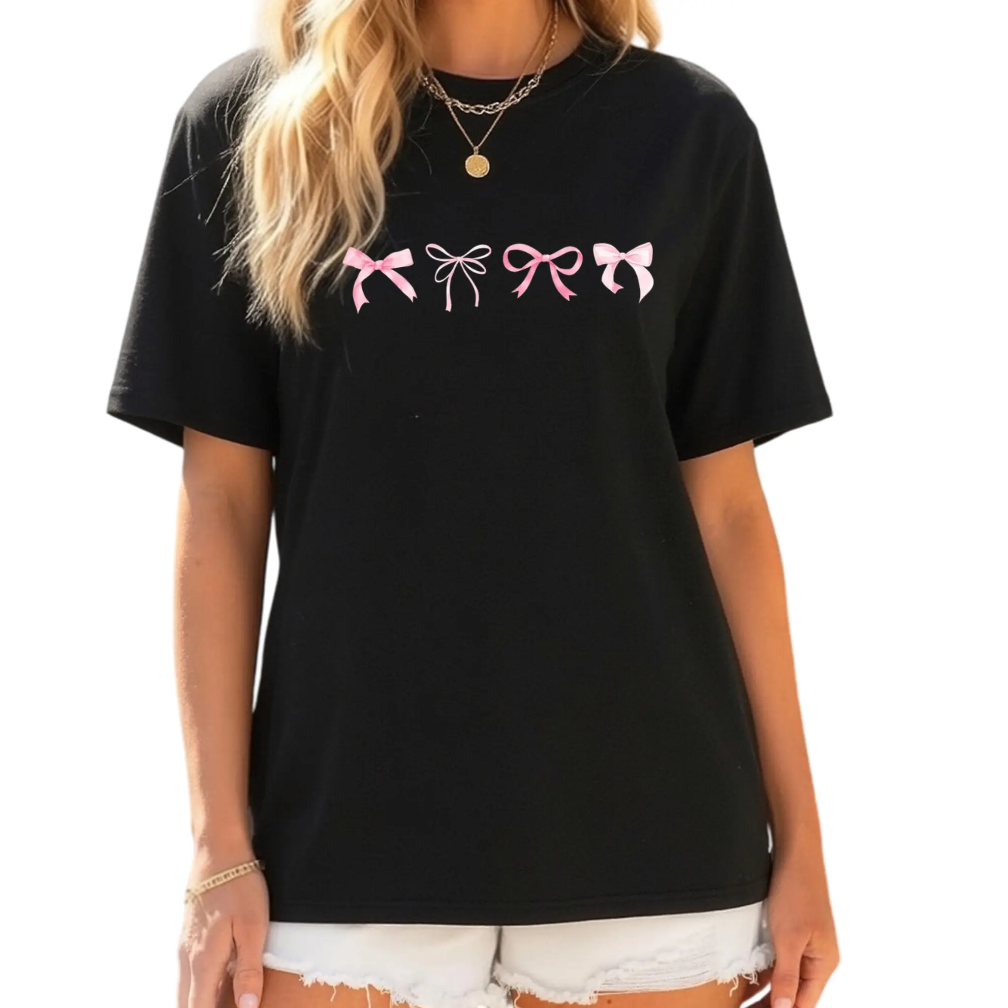Coquette Pink Bow Graphic Tee Women Balletcore Shirt
