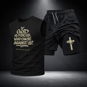 Men’s Black Workout Set Sleeveless Tank Top & Sports Shorts 2-Piece Gym Outfit