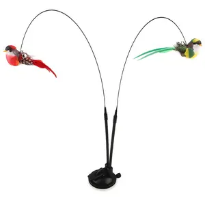 Cat Teaser Set Simulated Bird Hands-Free Bird Cat Stick Long Rod Double Rod with Bell Strong Suction Cup Cat Interactive Toy Kitten Hunting Exercise Pet Supplies Accessories Artificial Feather Handmade Bird Random Colors, Without Battery