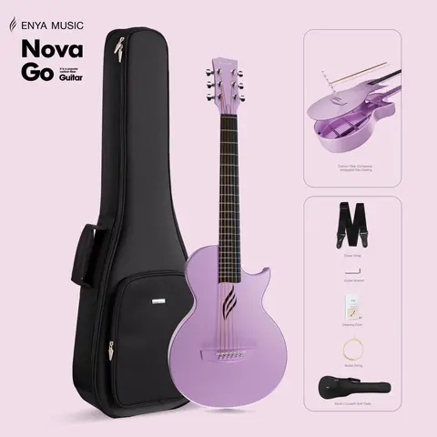 Enya Music Nova Go 1/2 Size 6-String Aerospace-Grade Carbon Fiber Acoustic Guitar Kit - Lightweight Waterproof 1-Piece Body, Ergonomic Neck, Beginner-Friendly Design Travel Guitar - Gig Bag, Hex Wrench, Spare Strings Included - Camping, Beach Use