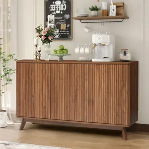 Giratree 2 3 Doors Sideboard Cabinet, Mid Century Farmhouse Fluted Credenza Sideboard Long Buffet Cabinet with Storage for Kitchen, Dining Room Coffee Cabinet, Office, Living Room TV, Entryway Cabinet
