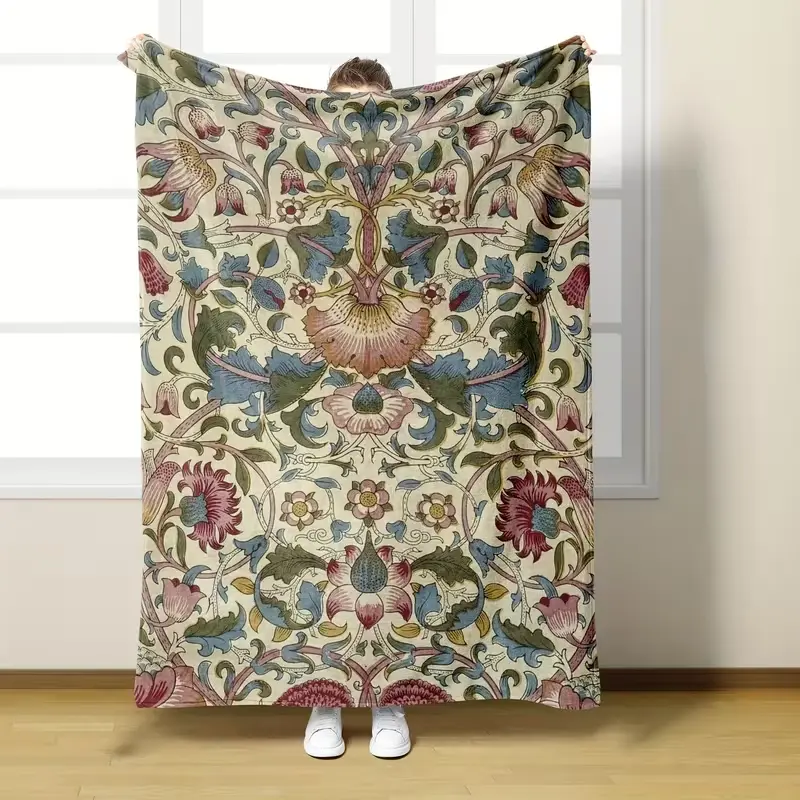 William Morris Vintage Floral Vine Antique Art Print Soft Comfortable  Throw Blanket Warm Cozy Couch Bedroom Nap Home Blanket Neutral Muted Earth Tone Cottagecore Victorian Farmhouse Living Room Art Lover Birthday Holiday Giftable  Blanket