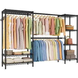 Heavy Duty Garment Rack Clothes Rack,Large Metal Closet Organizer System Storage Wardrobe,Freestanding Clothing Rack with 7 Adjustable Wire Shelves&3 Hang Rods,MaxLoad 1500lbs