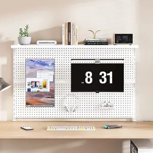 Metal Pegboard Desk Organizer with Dual Monitor Stand 59x35 Inch Large Privacy Panel 3 Accessories Sturdy Gaming Office Wall Organizer White
