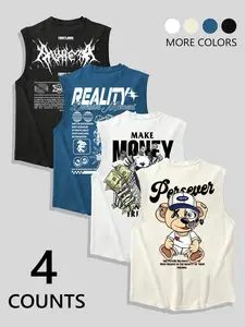 Men's Letter & Graphic Print Tank Top, Casual Comfy Sleeveless Top for Daily Wear, Men's Sleepwear & Loungewear for Summer