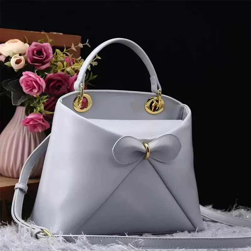 A163-New style elegant ladies bow solid color handbag