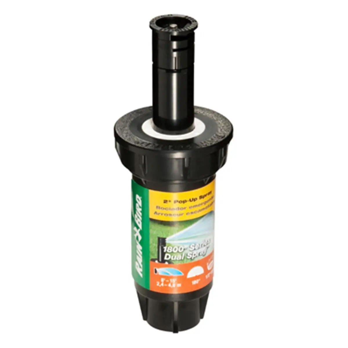 Rainbird National 1802HDS 2 in. Half Circle Pop Up Spray Head - 0.26 lbs, 2.25x2.25x4 in., Dual Spray Nozzle, Easy Alignment, Patented Close-In Watering, Pressure Activated Co-Molded Wiper Seal, Removable Grit Filter, Stainless Steel Retractable Spring