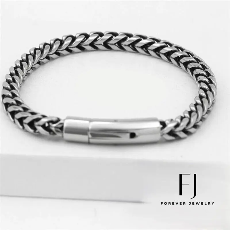 Men's 8.5" Stainless Steel 6mm Franco Chain buckle Bracelet High Polish BOX