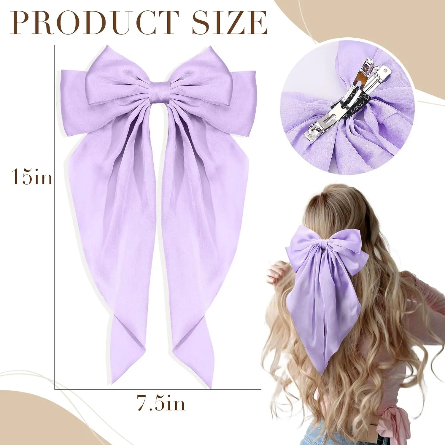 10 Pack Bow Clips Vintage Hair Clip 15×7.5 Inch Large Hair 