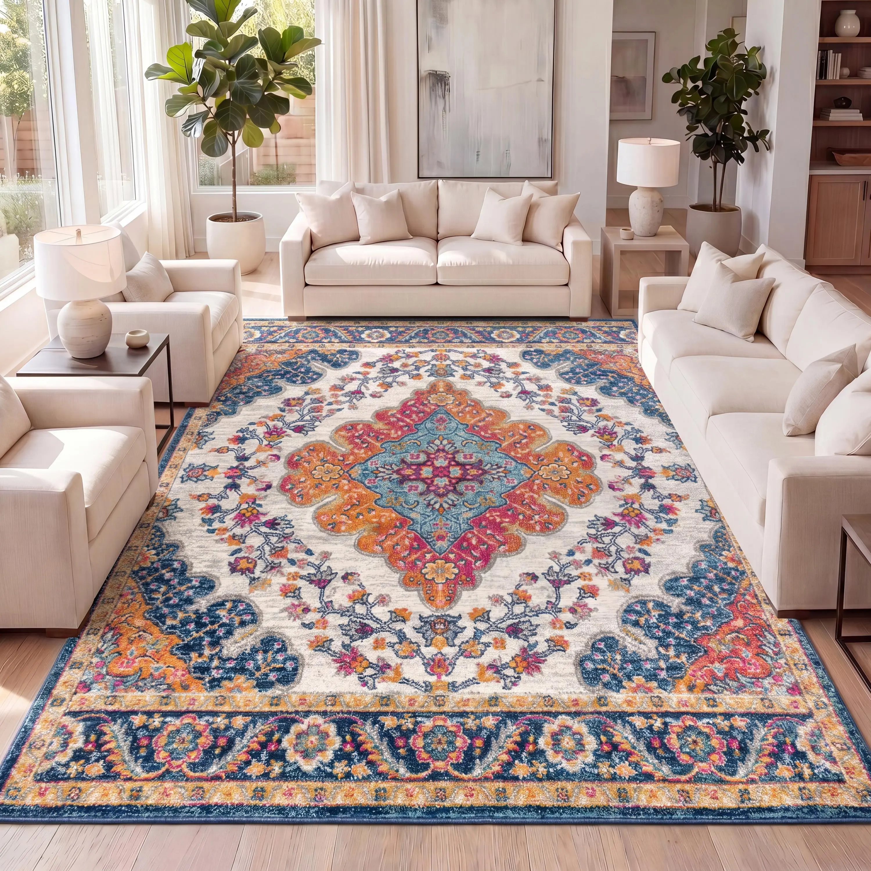 JONATHAN Y Modern Bohemian Flair Multicolor Boho Graphic Medallion Indoor Area Rug, Soft House Decor Bedroom Item for Living Room & Bedroom, Modern Bohemian Rug