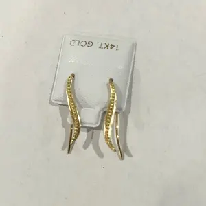 14k Gold Long Leaf Earrings