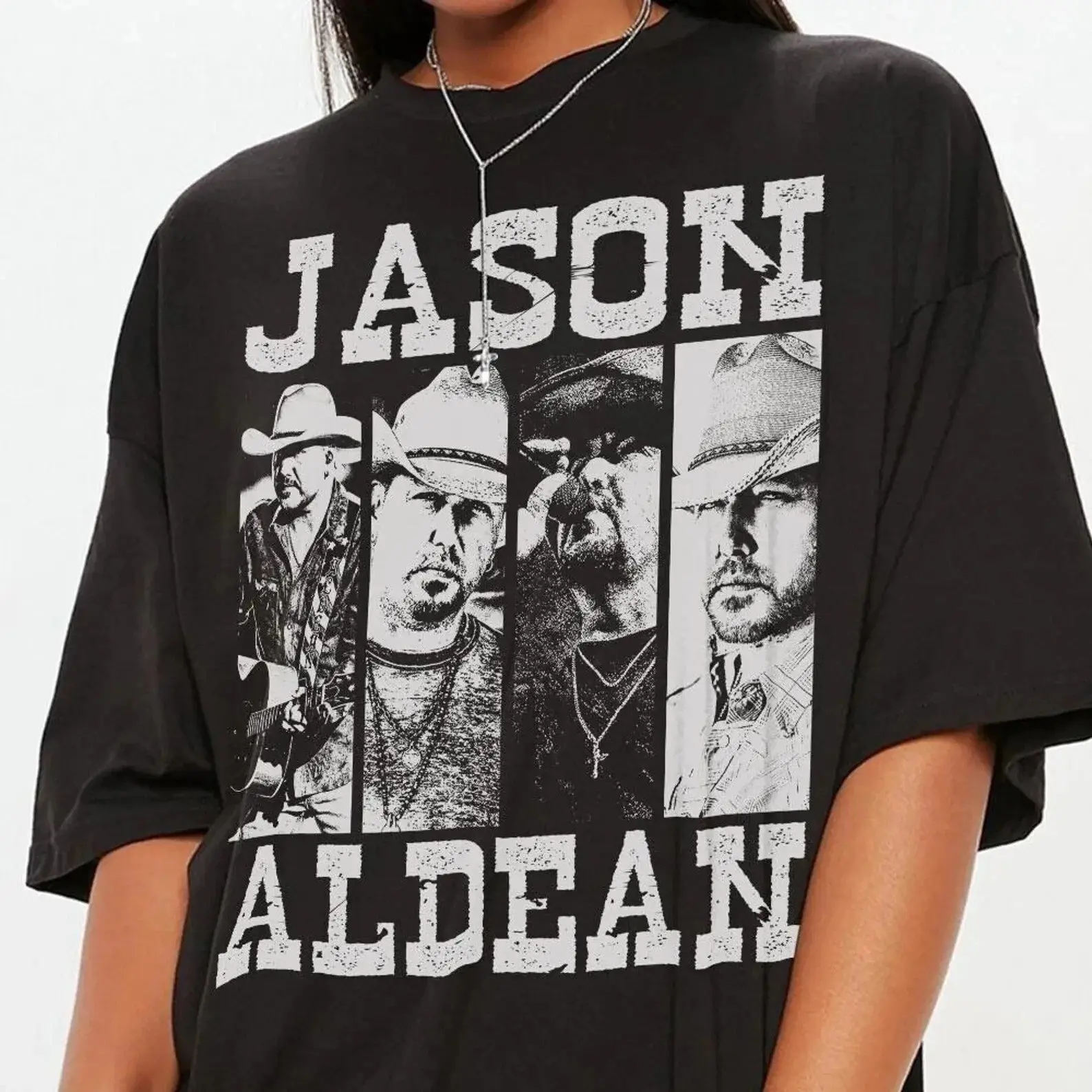 Women's Jason Aldean Graphic T-Shirt, Casual Cotton Digital Print Tee with Short Sleeves and Round Neck, Lady