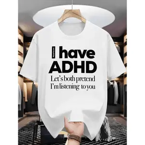 [ADHD Print | Men's T-Shirt] ADHD Print | Men's Casual T-Shirt | Summer Crew Neck Short Sleeve | Fashionable Versatile Trendy Printed Tee