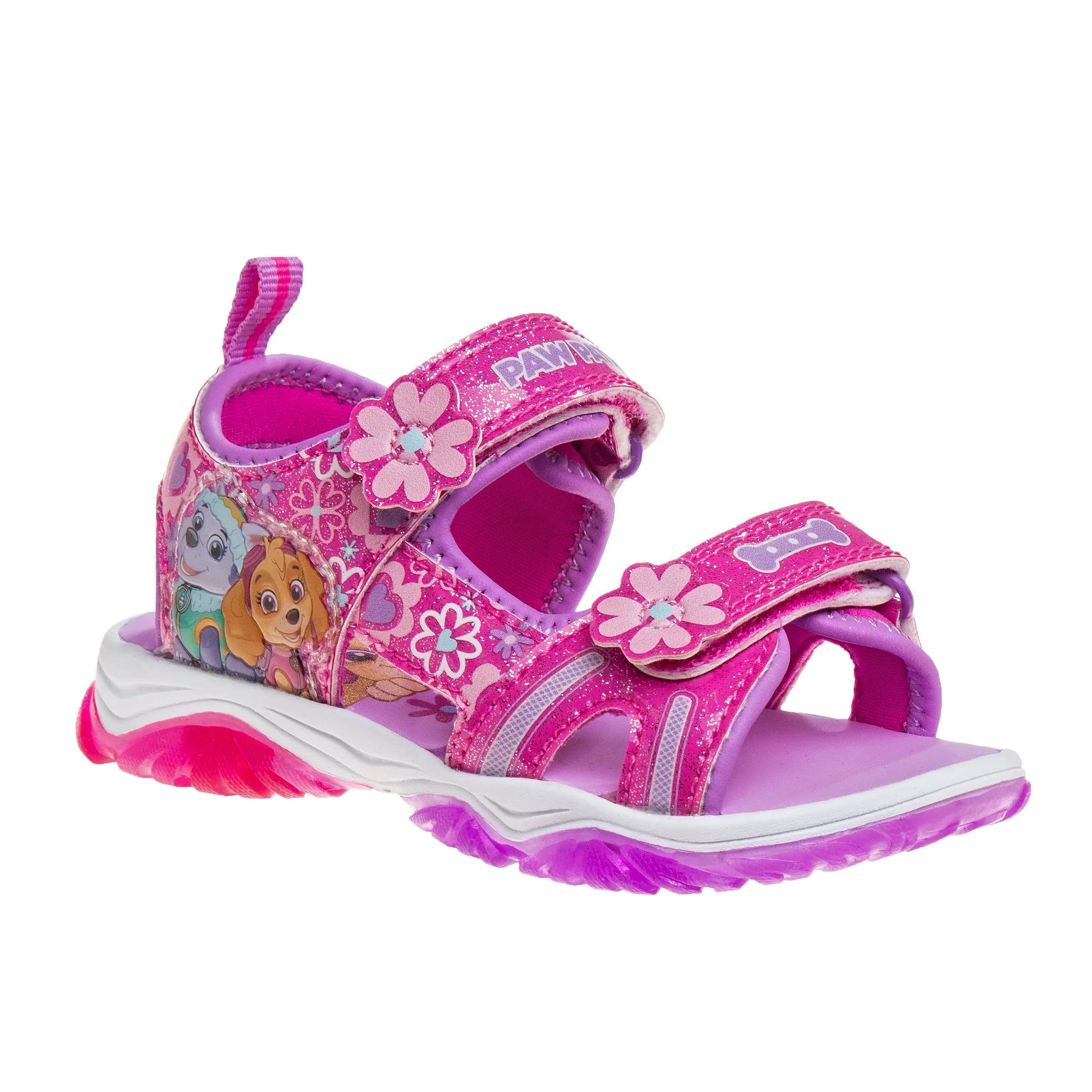 Josmo Toddler Girls' PAW Patrol Light-Up Sandals, Pink Slip-On Water Shoes with Everest & Skye, Open Toe with Adjustable Hook-and-Loop Strap, Slip On Sandals, Slip On Sandal, Pool