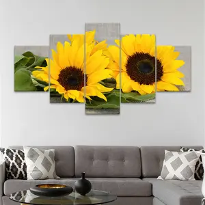 5 Counts Unframed Canvas Poster, Three Sunflowers, Exquisite Poster, Perfect Living Room Decoration, Modern Art, Fashion Family Poster, Wall Art Decoration, High Definition, Waterproof, Artwork, Modern Floral Paintings