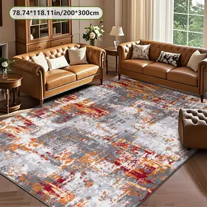 Velvet Soft Comfortable  Orange Gray Red Mottled Abstract Texture Rug 2D Printing Rug Fashion Home Decor, Commercial Decor Carpet, Living Room Rug, Sofa Cushion Bedroom Rug, Bedside Blanket Door Entrance Mat, Dining Table Carpet, Decorative Rug