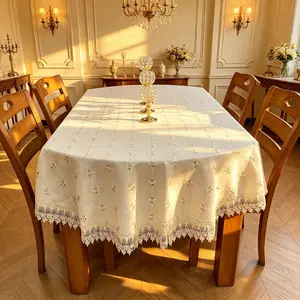 1pc Elegant European Country Style Tablecloth, Oval, Lace Trim, Durable, Easy Clean, Reusable, Heat Resistant, Non-Slip, Multiple Sizes Available
