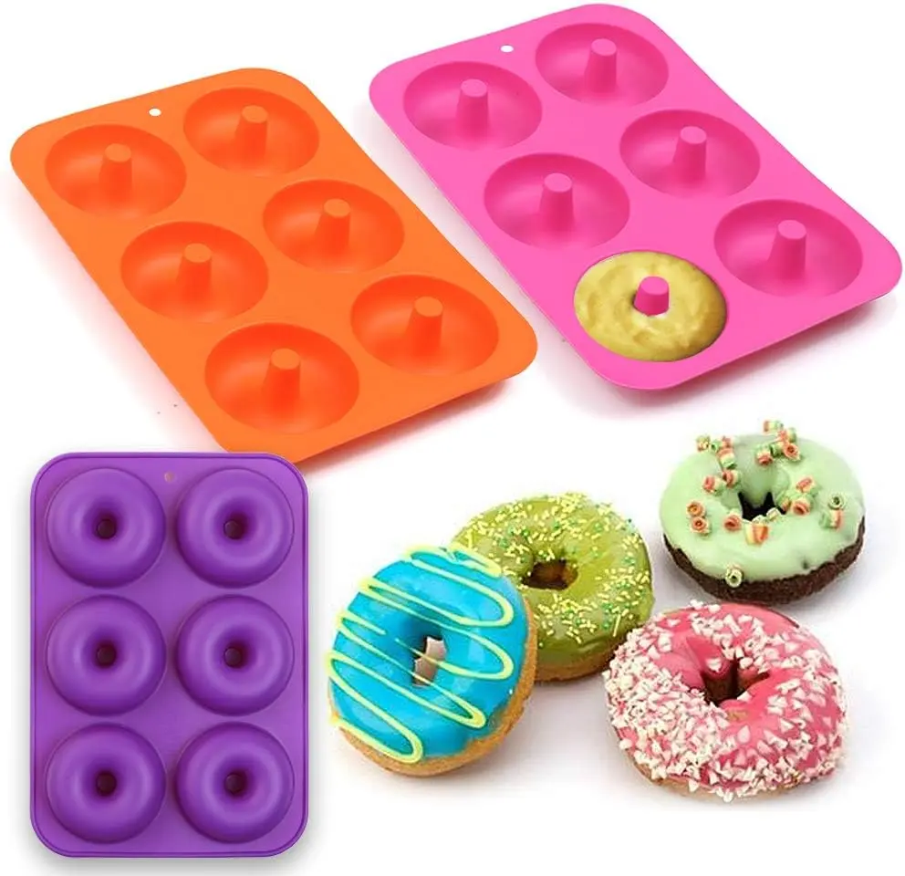 3 Pcs 6-Cavity Silicone Donut Mold, Silicone Bagel Mold, Non-Stick Donut Mold, Food Grade Silicone, BPA Free,