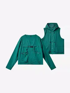 Women's Two-In-One Detachable Jacket Set, Waterproof Windproof Coat, Teflon Outdoor Parka, Multi-Pocket Workwear, Hiking Casual Outerwear