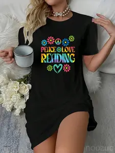 Peace Love Reading Tie Dye Book Lover Bookworm Librarian Casual Dress