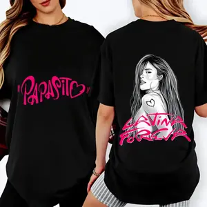 100% Cotton Latina Forever Graphic T-Shirt, Black Short Sleeve Crew Neck Tee, "Papasito" Pink Graffiti Print, Casual Streetwear Top For Women & Latin Culture Lovers